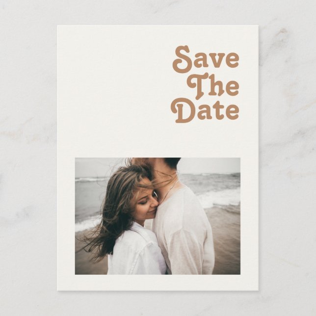 Retro Beach | Ivory Photo Save The Date Invitation Postcard (Front)