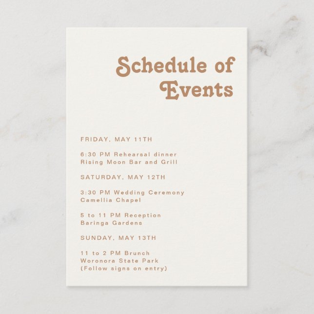Retro Beach | Ivory Schedule of Events Enclosure Card (Front)