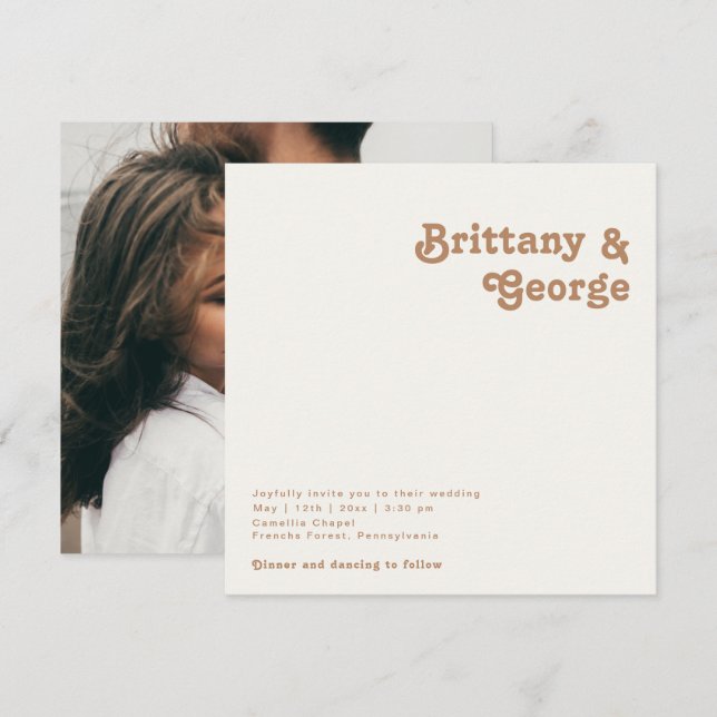 Retro Beach | Ivory Square Photo Wedding Invitation (Front/Back)
