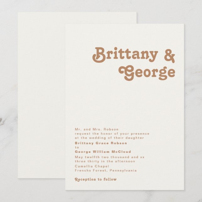 Retro Beach | Ivory Traditional Wedding Invitation (Front/Back)