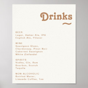 Retro Beach Ivory Wedding Drinks Menu Sign
