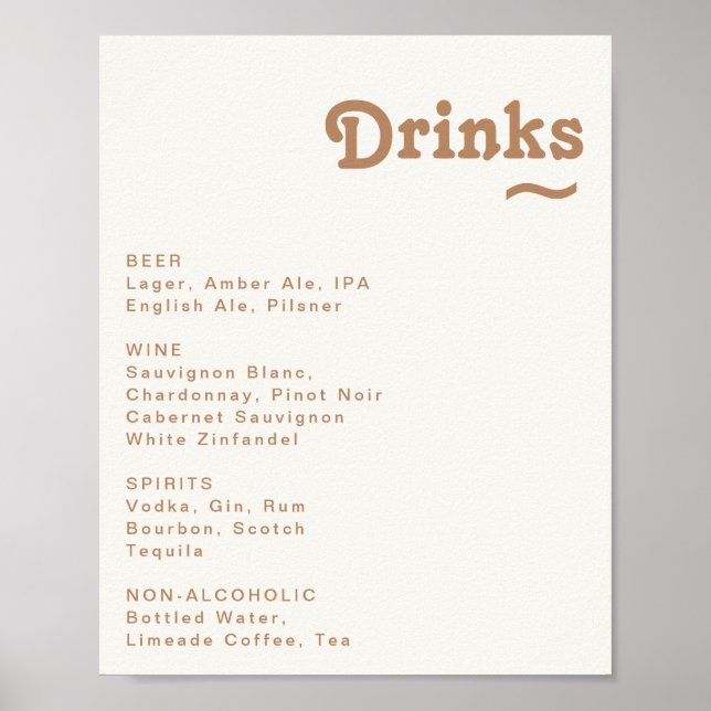 Retro Beach | Ivory Wedding Drinks Menu Sign (Front)