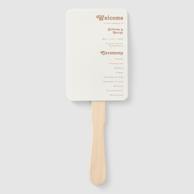 Retro Beach | Ivory Wedding Program Hand Fan (Front)