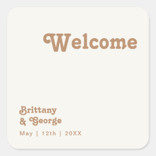 Retro Beach Ivory Wedding Welcome Square Sticker