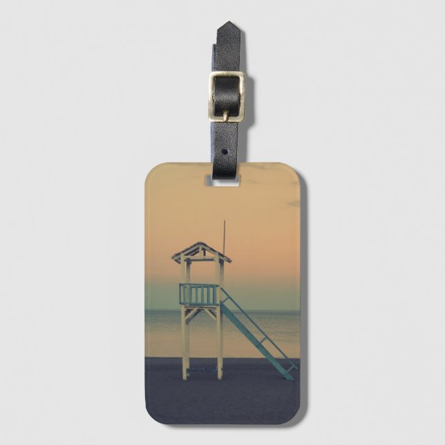 Retro Beach Lifeguard Tower Sunset Luggage Tag (Front Vertical)