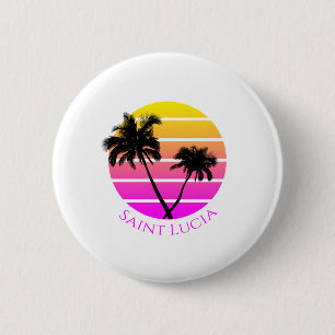 Retro Beach Palm Trees Saint Lucia 6 Cm Round Badge
