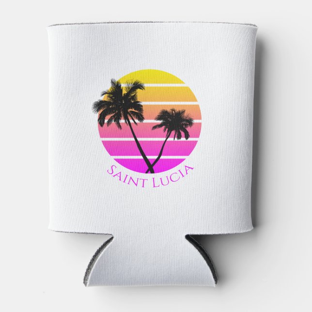 Retro Beach Palm Trees Saint Lucia Can Cooler (Front)