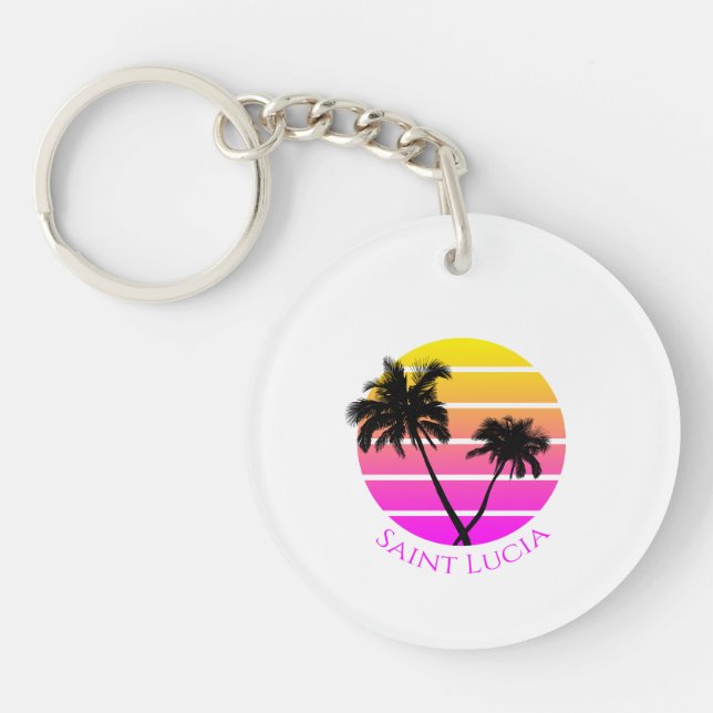 Retro Beach Palm Trees Saint Lucia Key Ring (Front)