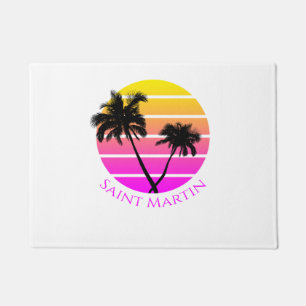 Retro Beach Palm Trees Saint Martin Doormat