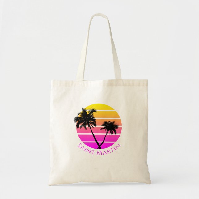 Retro Beach Palm Trees Saint Martin Tote Bag (Front)