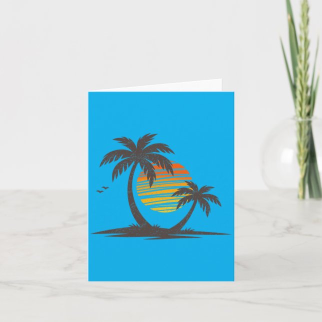 Retro Beach Palm Trees Sunset Funny Holiday Summer Card (Front)