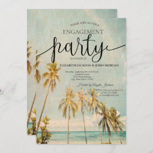 Retro Beach Palms Engagement Invitation