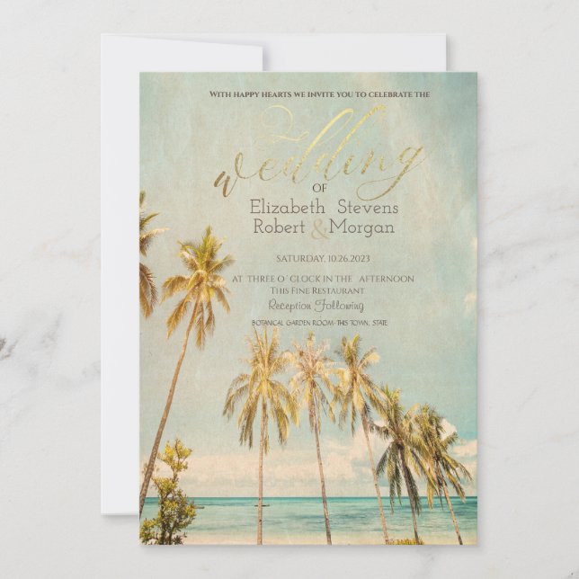 Retro Beach Palms Wedding  Invitation (Front)