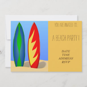 Retro Beach party colourful surfboards Invitation