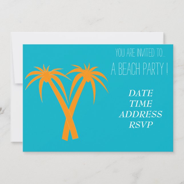 Retro Beach party orange palm trees Invitation (Front)