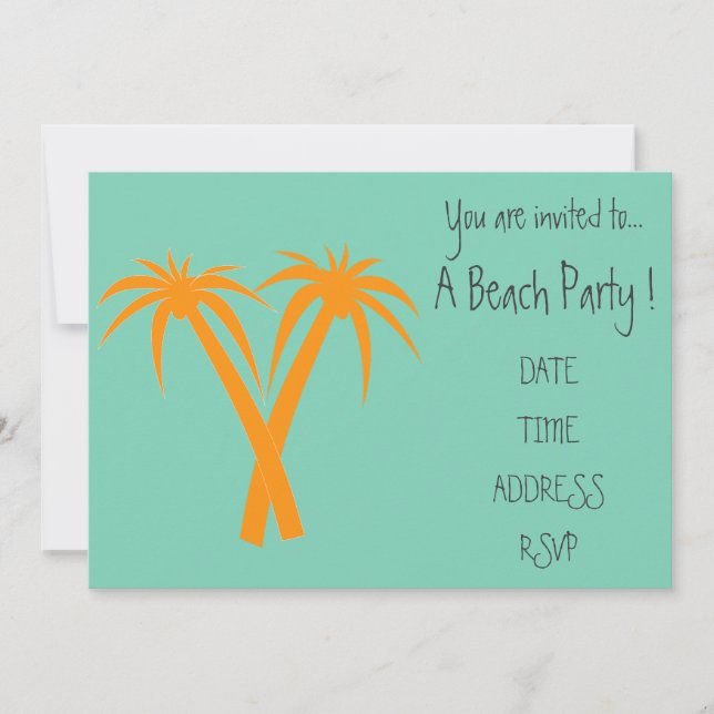 Retro Beach party orange palm trees Invitation (Front)