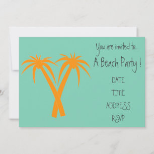 Retro Beach party orange palm trees Invitation