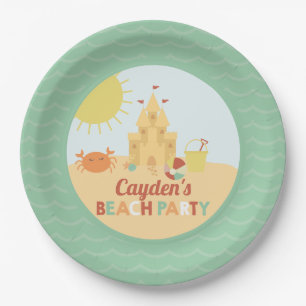 Retro Beach Party Summer Sand castle Birthday Paper Plate