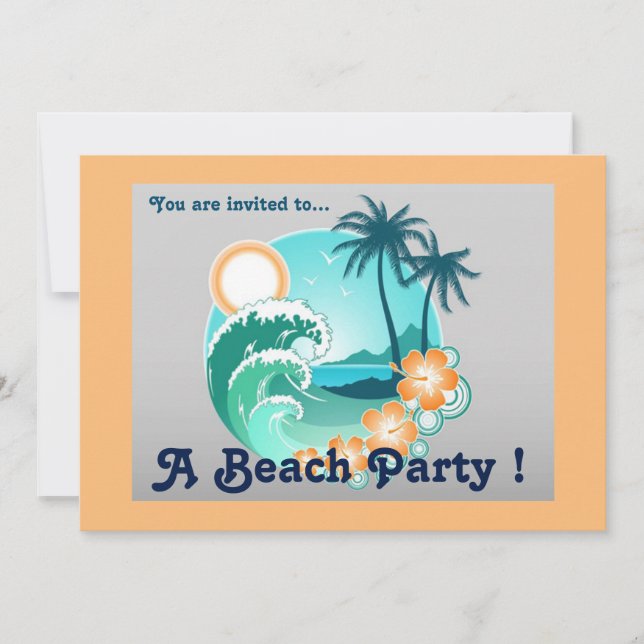 Retro Beach party sunset beach palm trees Invitation (Front)