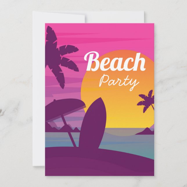 Retro Beach party sunset beach surf Invitation (Front)