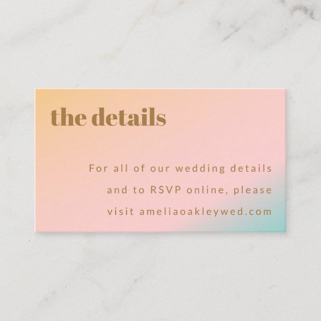 Retro Beach Pastel Gradient Unique Wedding Website Enclosure Card (Front)