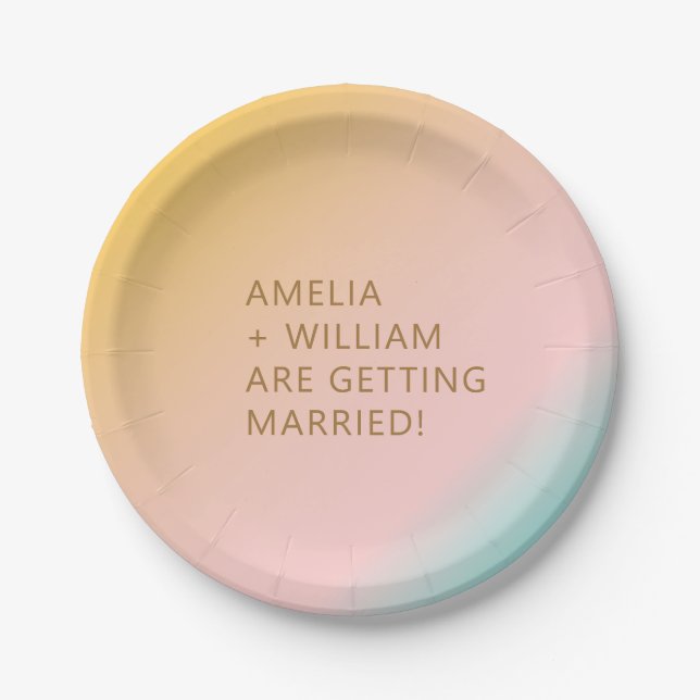Retro Beach Pastels Gradient Custom Pink Wedding Paper Plate (Front)