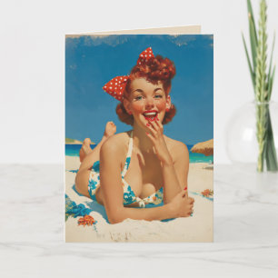 Retro Beach Pin Up Card