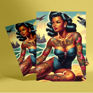 Retro Beach Pin-up Postcard