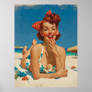 Retro Beach Pin Up Poster