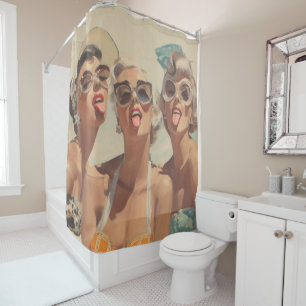 Retro Beach Pin-Up Vibes Shower Curtain