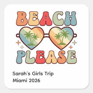 Retro Beach Please Sunset Palm Trees Sunglasses Square Sticker