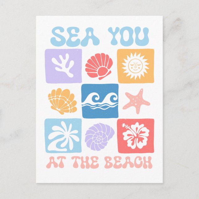 Retro Beach Postcard - "Sea You at the Beach" (Front)