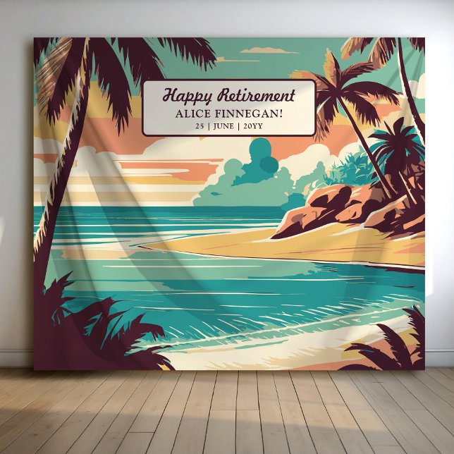 Retro beach retirement Party photo backdrop Tapestry (Creator Uploaded)