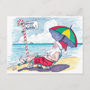 Retro Beach Santa Claus Christmas Holiday Postcard