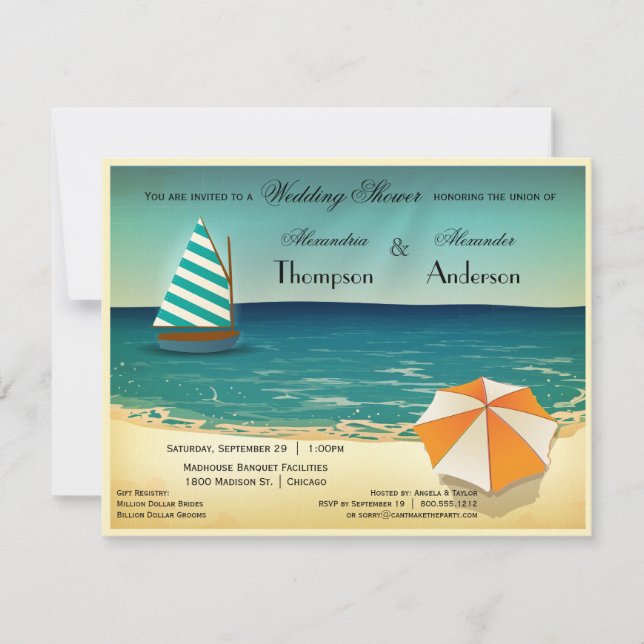 Retro Beach Scene Wedding Shower Invitation (Front)