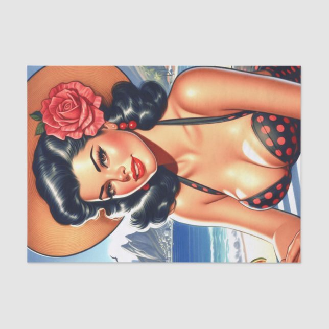 Retro Beach Summer Pin-up Tissue Paper (Front)
