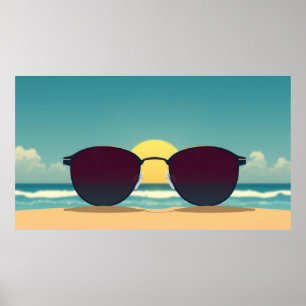 Retro Beach Sunglasses and Sun Poster
