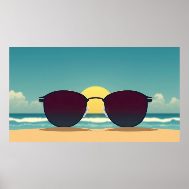 Retro Beach Sunglasses and Sun Poster (Front)