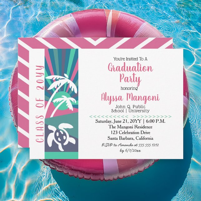 Retro Beach Sunset Graduation Party Invitation (Retro Beach Sunset Graduation Party Invitation - Print | Digital Download)