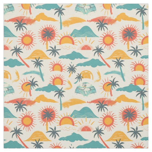 Retro Beach Sunset Pattern Fabric (Swatch)