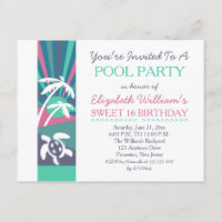 Retro Beach Sunset Sweet 16 Birthday Pool Party