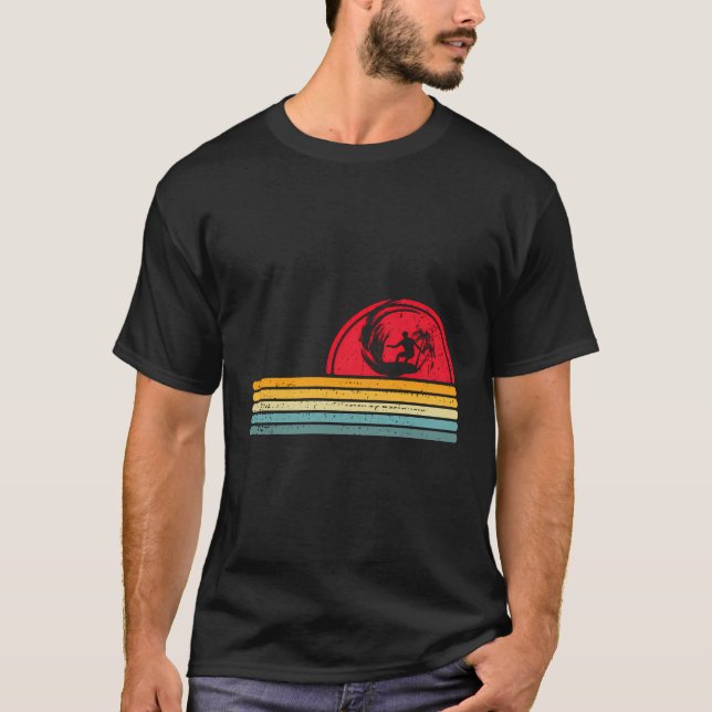 Retro Beach Sunset Wave Surfing Tee For Surfboarde (Front)
