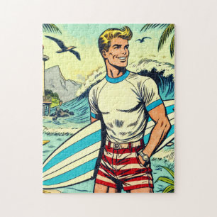 Retro Beach Surf Comics Jigsaw Puzzle