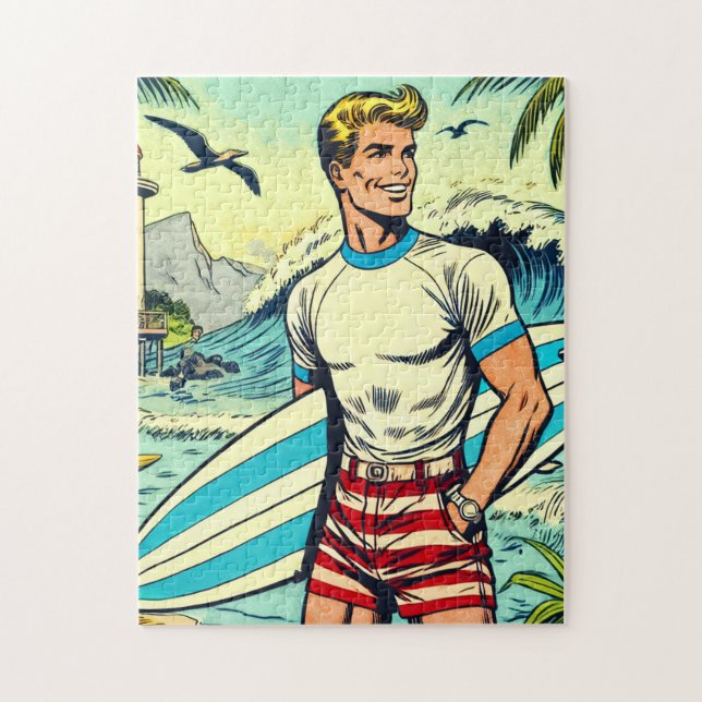 Retro Beach Surf Comics Jigsaw Puzzle (Vertical)