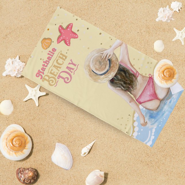 Retro Beach Towel With Name - Personalised Gift (Personalized Retro Beach Towel | Floral Name Gift 🌺✨)