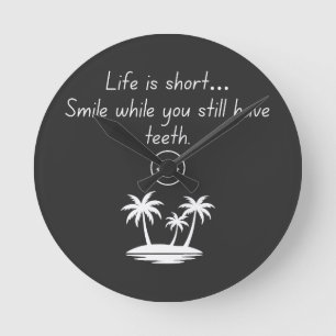 Retro Beach Vibe Smiley Face Tee - Funny Humour  Round Clock