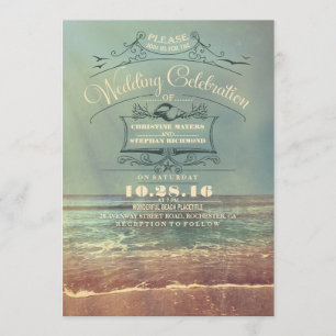 Retro beach wedding invitations - Vintage Seascape