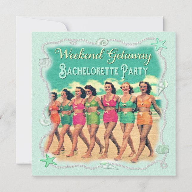 Retro Beach Weekend Getaway Bachelorette Party Invitation (Front)