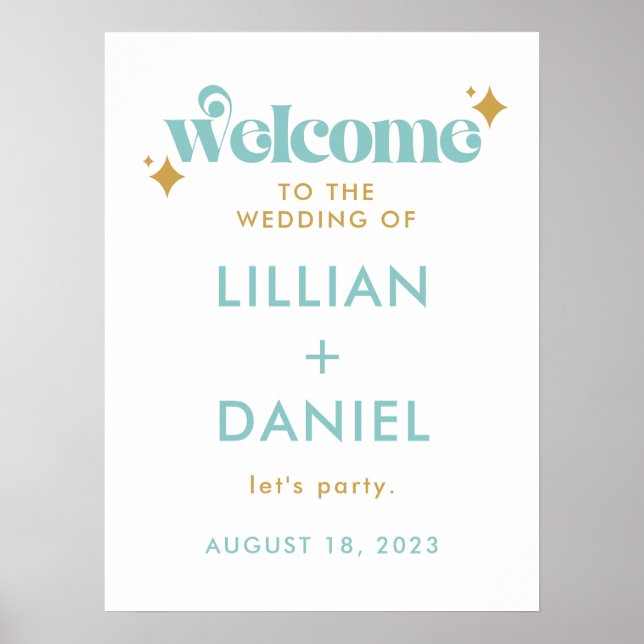Retro Beachy Palette Wedding Welcome Sign (Front)