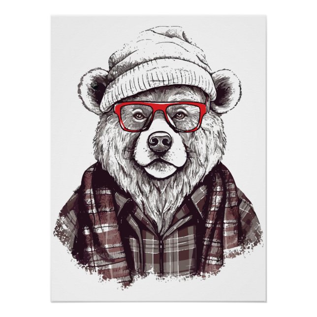 Retro Bear in Red Glasses Poster (Front)